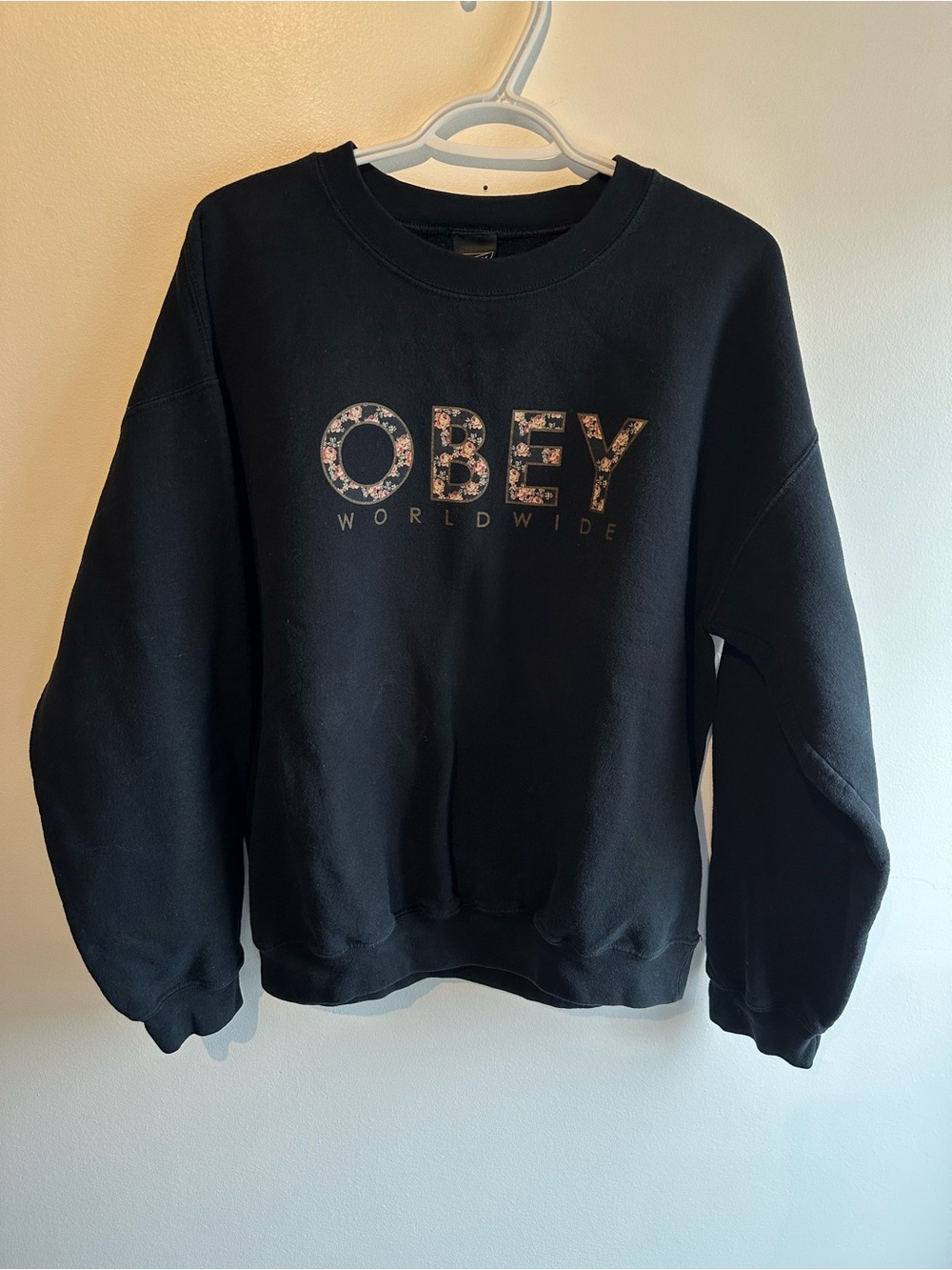 Obey Worldwide Black Sweatshirt with Floral Logo
